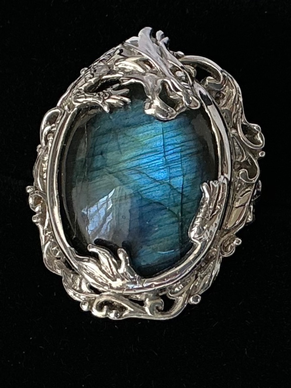 Large Dragon Statement Ring Signed STS Karis Ornate Size 6